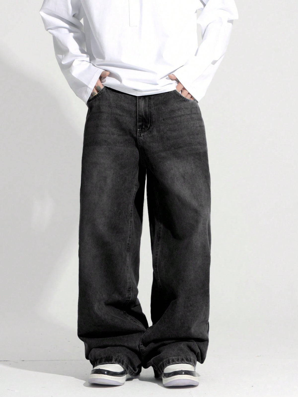 1pc Justice Brother Men's Casual Loose Fit Wide Leg Black Plus Size Jeans Pants (Belt And Accessories Not Included)