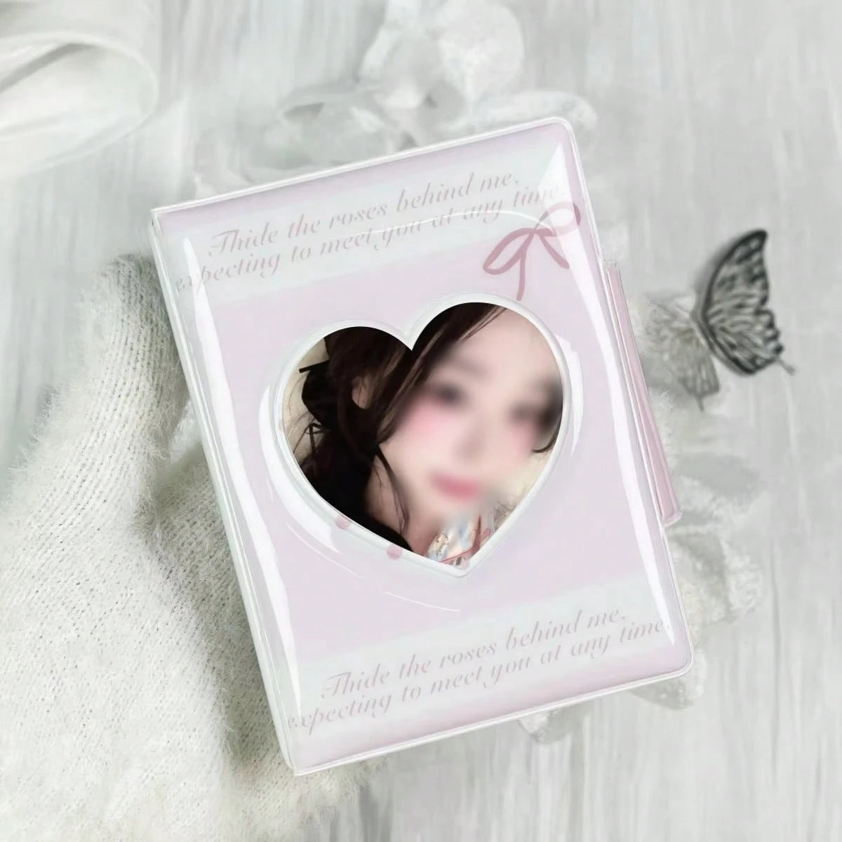 1pc K-Pop Card Holder, Heart-Shaped Pink Rose Bow Card Album, 3-3.5 Inch Photo Card Storage Mini Photo Album, Acid-Free PVC-Free Photo Binder, Photo Album