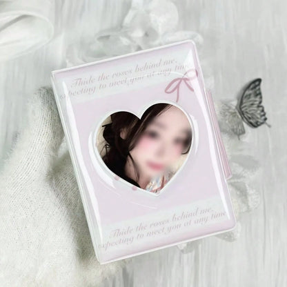 1pc K-Pop Card Holder, Heart-Shaped Pink Rose Bow Card Album, 3-3.5 Inch Photo Card Storage Mini Photo Album, Acid-Free PVC-Free Photo Binder, Photo Album