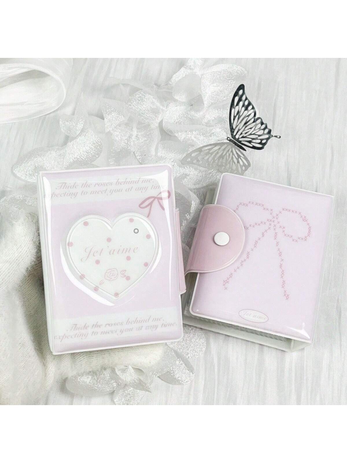 1pc K-Pop Card Holder, Heart-Shaped Pink Rose Bow Card Album, 3-3.5 Inch Photo Card Storage Mini Photo Album, Acid-Free PVC-Free Photo Binder, Photo Album