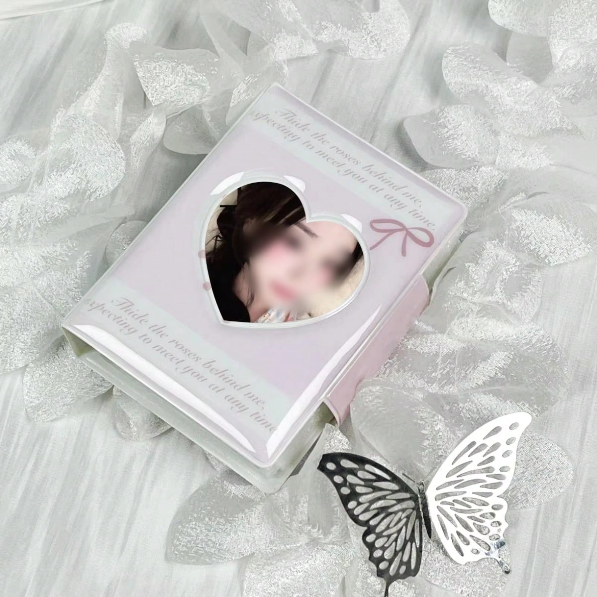 1pc K-Pop Card Holder, Heart-Shaped Pink Rose Bow Card Album, 3-3.5 Inch Photo Card Storage Mini Photo Album, Acid-Free PVC-Free Photo Binder, Photo Album
