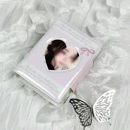 1pc K-Pop Card Holder, Heart-Shaped Pink Rose Bow Card Album, 3-3.5 Inch Photo Card Storage Mini Photo Album, Acid-Free PVC-Free Photo Binder, Photo Album