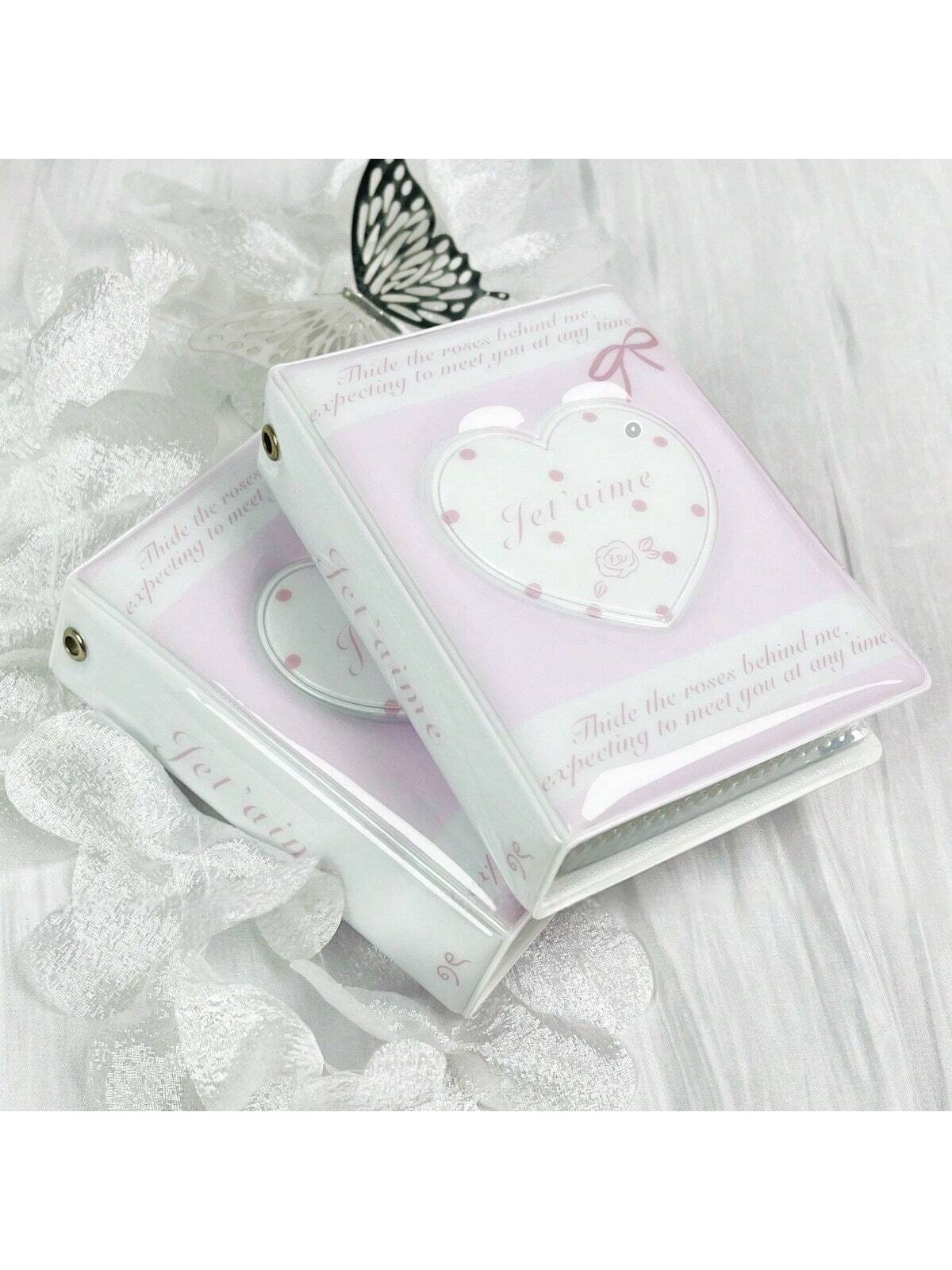 1pc K-Pop Card Holder, Heart-Shaped Pink Rose Bow Card Album, 3-3.5 Inch Photo Card Storage Mini Photo Album, Acid-Free PVC-Free Photo Binder, Photo Album