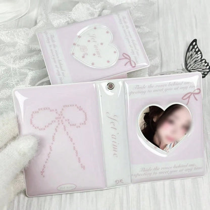 1pc K-Pop Card Holder, Heart-Shaped Pink Rose Bow Card Album, 3-3.5 Inch Photo Card Storage Mini Photo Album, Acid-Free PVC-Free Photo Binder, Photo Album
