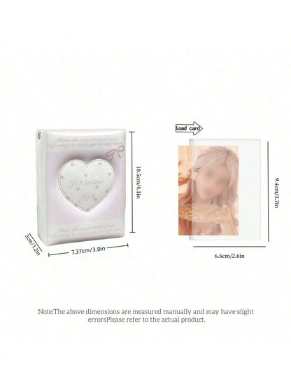 1pc K-Pop Card Holder, Heart-Shaped Pink Rose Bow Card Album, 3-3.5 Inch Photo Card Storage Mini Photo Album, Acid-Free PVC-Free Photo Binder, Photo Album