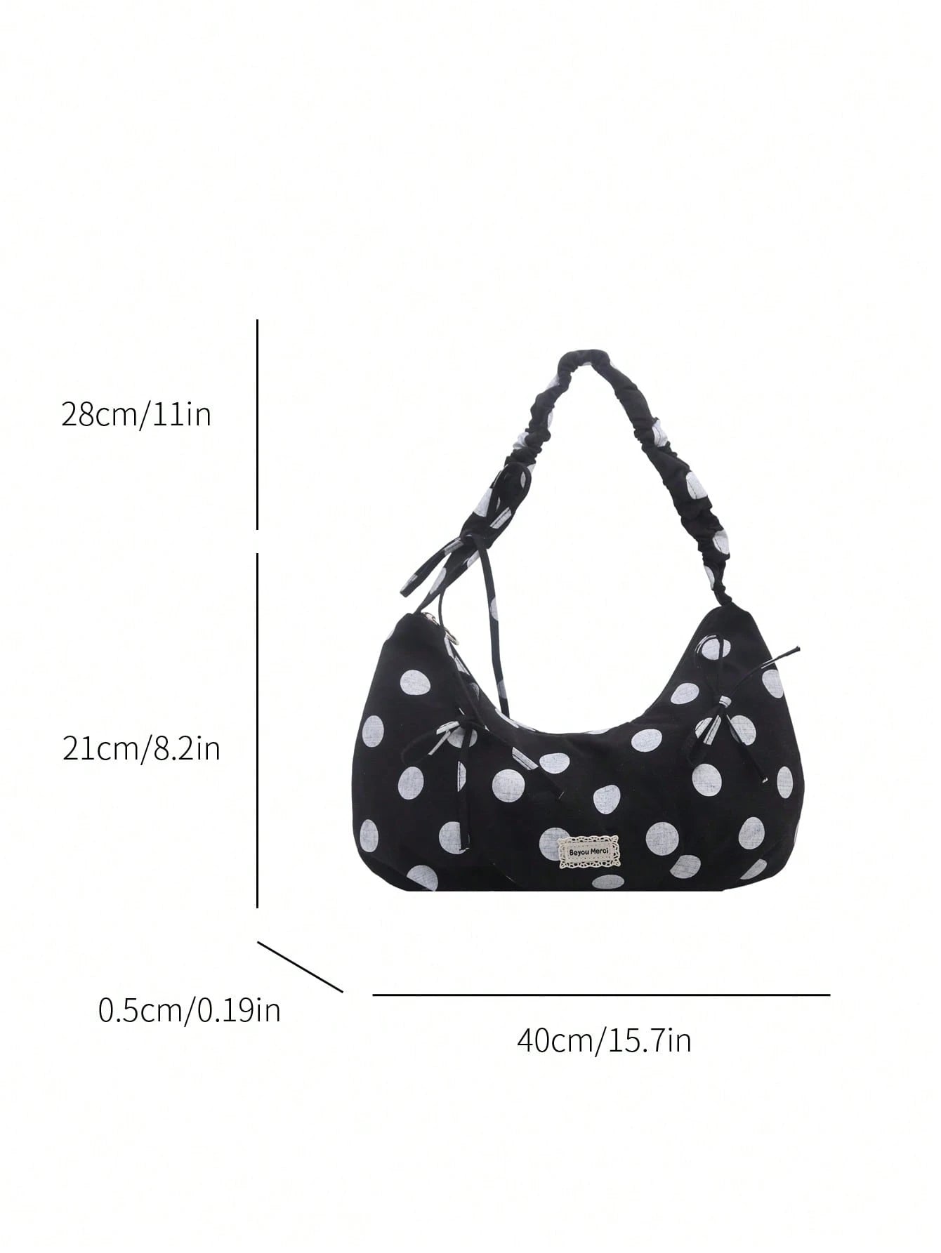 1pc Korean Style Casual Large Capacity Hobo Bag, New Polka Dot Tote Bag, Large Shopping Bag, Fashionable And Stylish, College Student Shoulder Bag, Shopping Mommy Bag, Bow Decor, Foldable, Zipper Clos