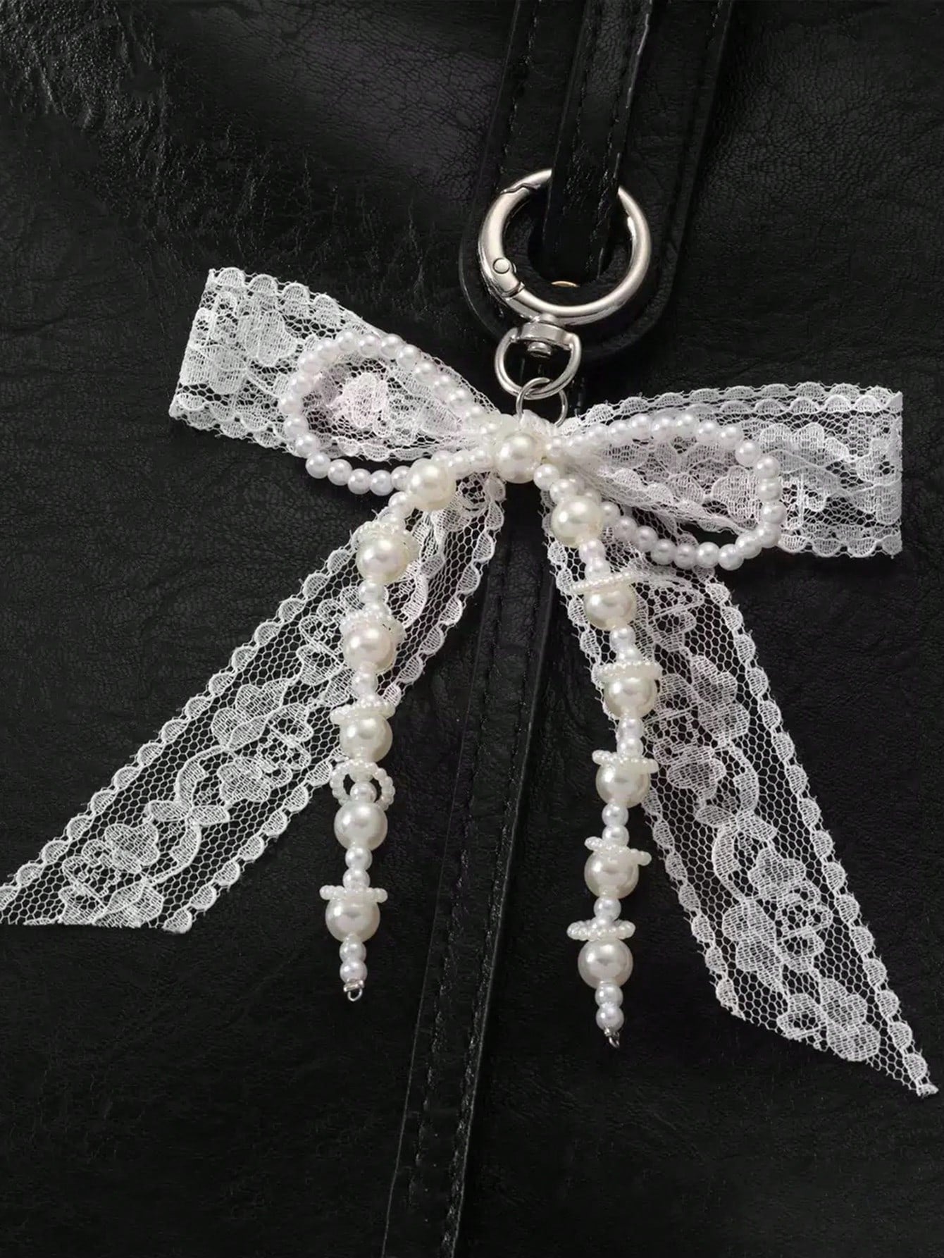 1pc Lace Bow & Faux Pearl Key Chain Wallet Pendant Y2K Faux Pearl Charm Bag Charm Shoe Decor Goth