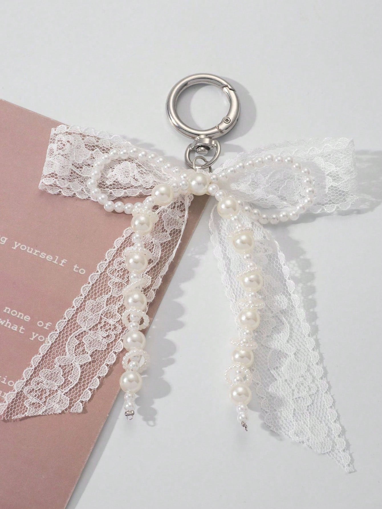 1pc Lace Bow & Faux Pearl Key Chain Wallet Pendant Y2K Faux Pearl Charm Bag Charm Shoe Decor Goth