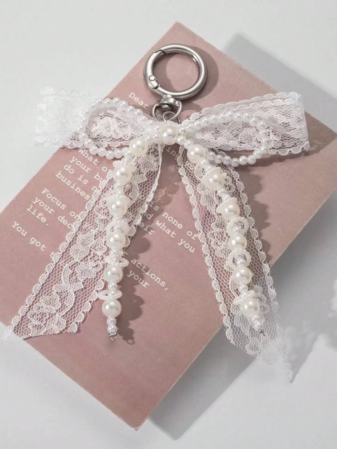1pc Lace Bow & Faux Pearl Key Chain Wallet Pendant Y2K Faux Pearl Charm Bag Charm Shoe Decor Goth