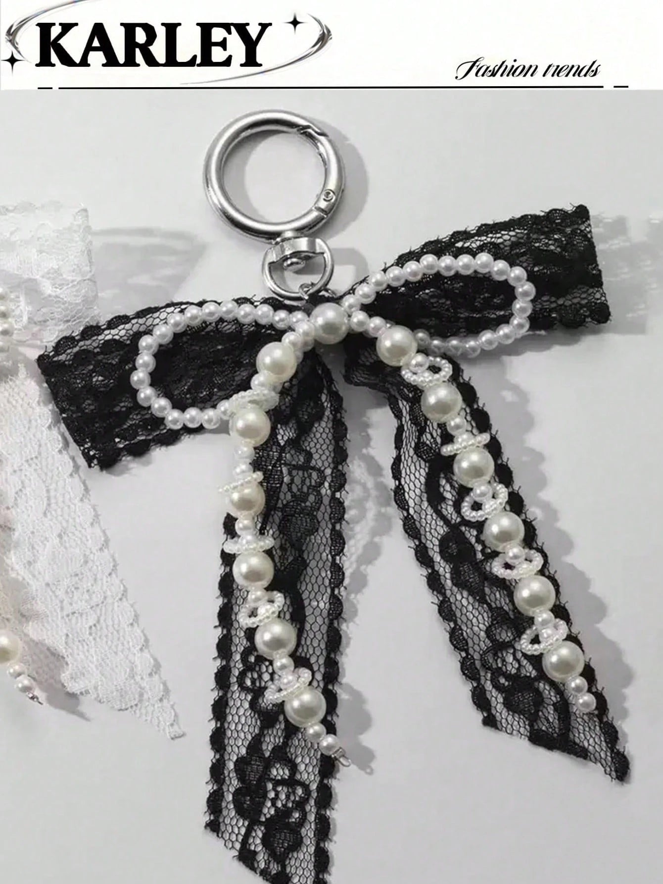 1pc Lace Bow & Faux Pearl Key Chain Wallet Pendant Y2K Faux Pearl Charm Bag Charm Shoe Decor Goth