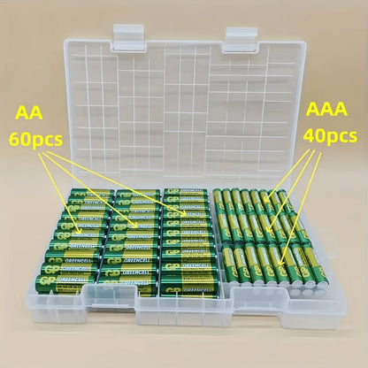 1pc Large Capacity Battery Storage Box, Suitable For AA/Battery Box, 9V Battery/AAA Battery And Multi-Section Battery Storage, Battery Storage, Multi-Function Battery Slot, Storage Plastic Box, Transp