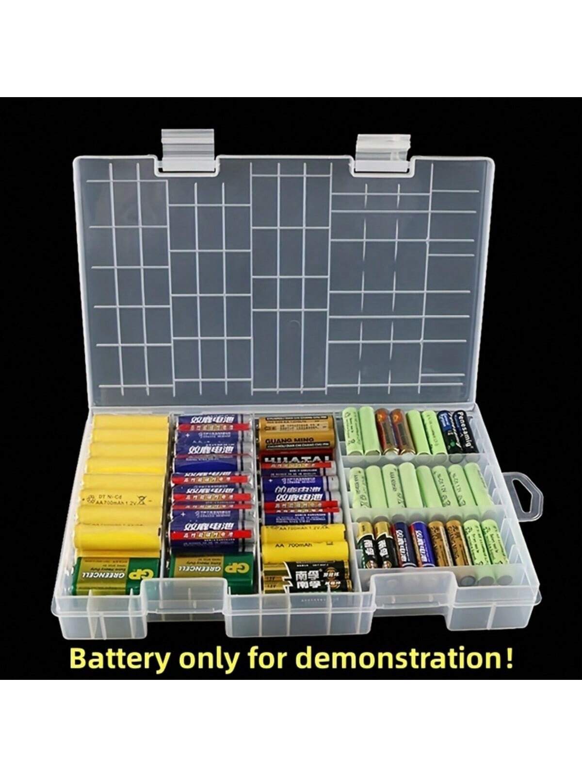 1pc Large Capacity Battery Storage Box, Suitable For AA/Battery Box, 9V Battery/AAA Battery And Multi-Section Battery Storage, Battery Storage, Multi-Function Battery Slot, Storage Plastic Box, Transp