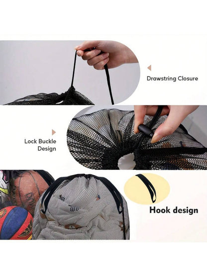 1pc Large Capacity Mesh Storage Bag, Sports Ball Storage Bag, Drawstring Shoulder Strap Design, Team Sports Volleyball Basketball Football Swimming Equipment, Sports Accessories