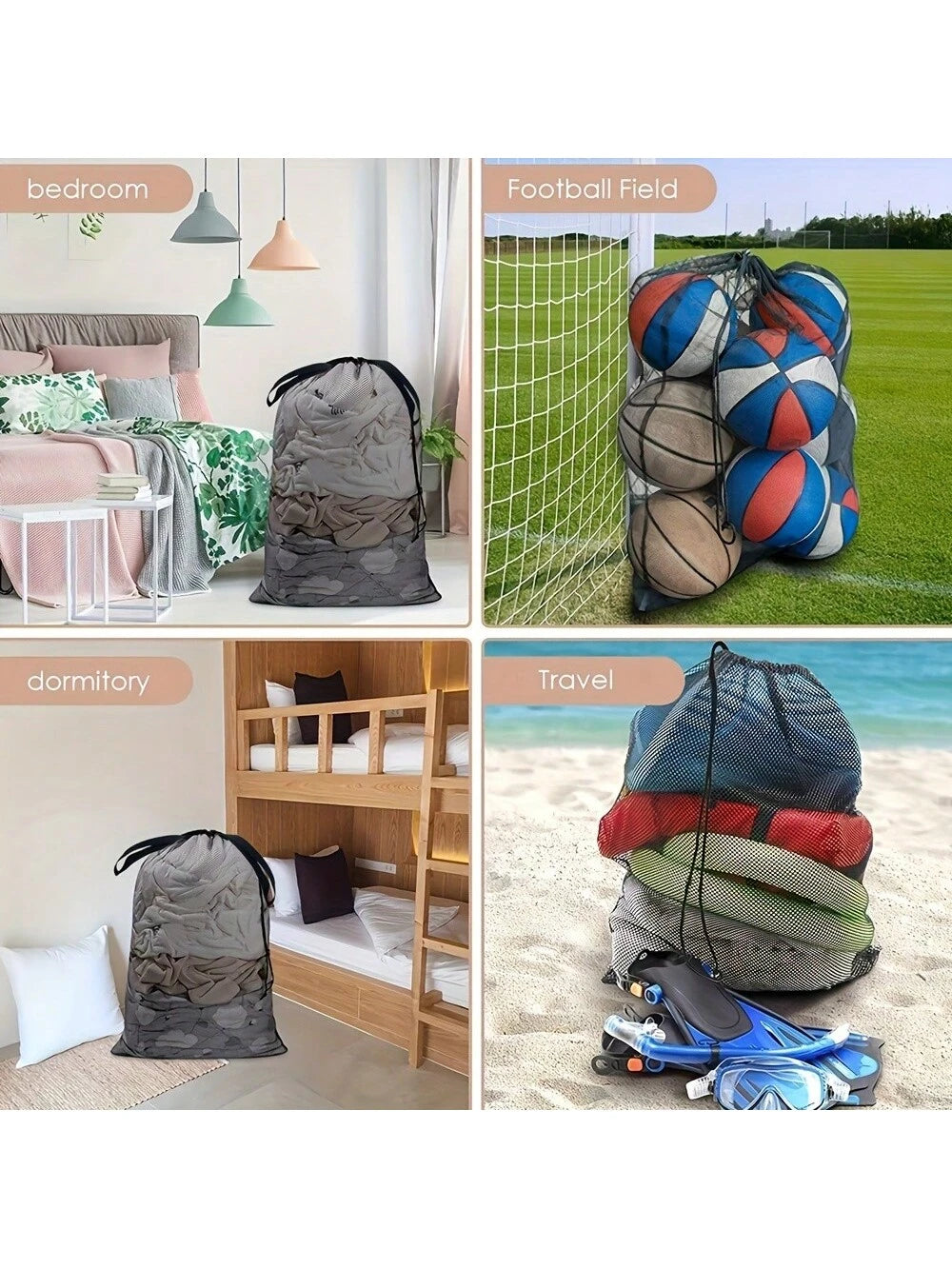 1pc Large Capacity Mesh Storage Bag, Sports Ball Storage Bag, Drawstring Shoulder Strap Design, Team Sports Volleyball Basketball Football Swimming Equipment, Sports Accessories