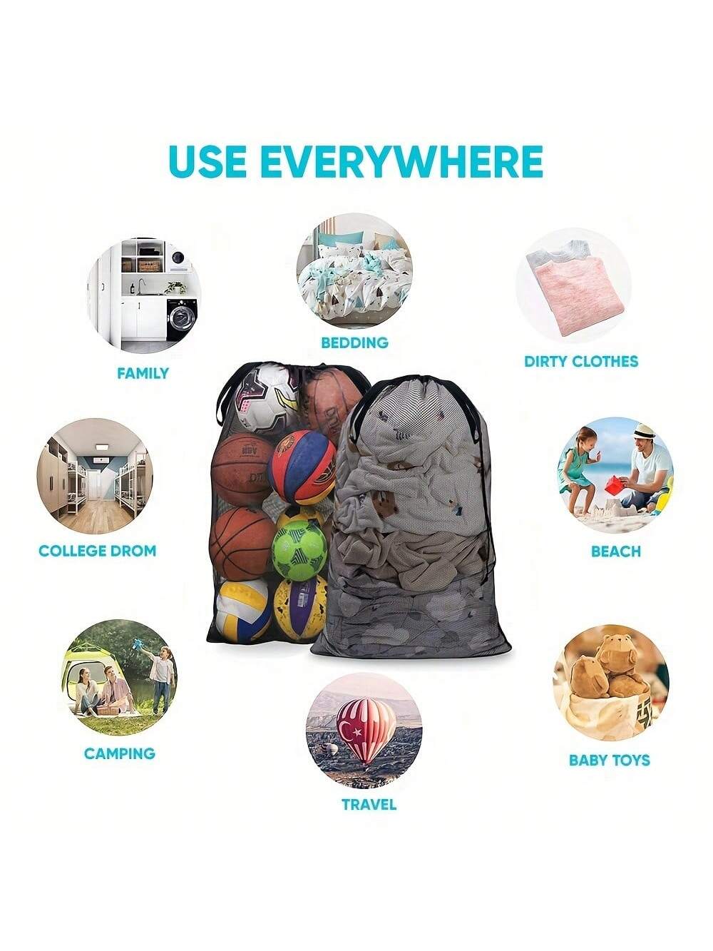 1pc Large Capacity Mesh Storage Bag, Sports Ball Storage Bag, Drawstring Shoulder Strap Design, Team Sports Volleyball Basketball Football Swimming Equipment, Sports Accessories
