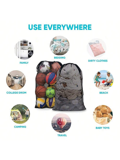 1pc Large Capacity Mesh Storage Bag, Sports Ball Storage Bag, Drawstring Shoulder Strap Design, Team Sports Volleyball Basketball Football Swimming Equipment, Sports Accessories