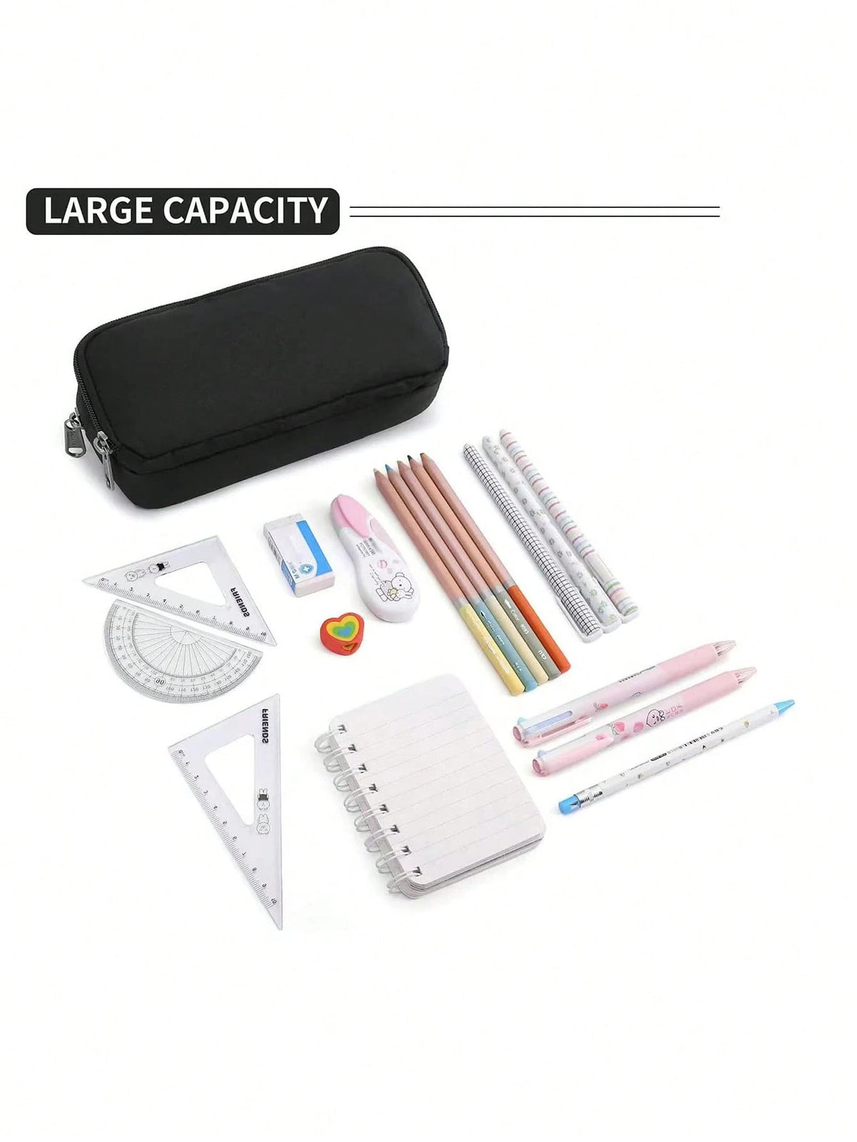 1pc Large Capacity Pencil Case Set, Double Layer Minimalist Pencil Case, Multi-Functional Stationery Storage, Suitable For School, First Day Of School