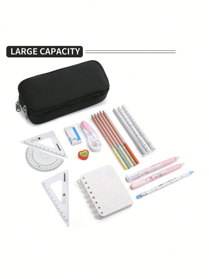1pc Large Capacity Pencil Case Set, Double Layer Minimalist Pencil Case, Multi-Functional Stationery Storage, Suitable For School, First Day Of School