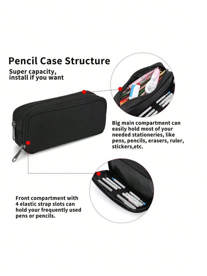 1pc Large Capacity Pencil Case Set, Double Layer Minimalist Pencil Case, Multi-Functional Stationery Storage, Suitable For School, First Day Of School