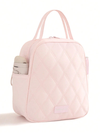 1pc Large Capacity Quilted Insulated Lunch Bag, Women's Portable Insulated Lunch Tote With Handle, Waterproof Leak-Proof Lunch Box Storage Bag, Elegant Work, School, Travel Meal Bag, Fashionable Offic