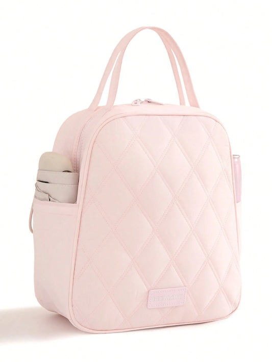 1pc Large Capacity Quilted Insulated Lunch Bag, Women's Portable Insulated Lunch Tote With Handle, Waterproof Leak-Proof Lunch Box Storage Bag, Elegant Work, School, Travel Meal Bag, Fashionable Offic