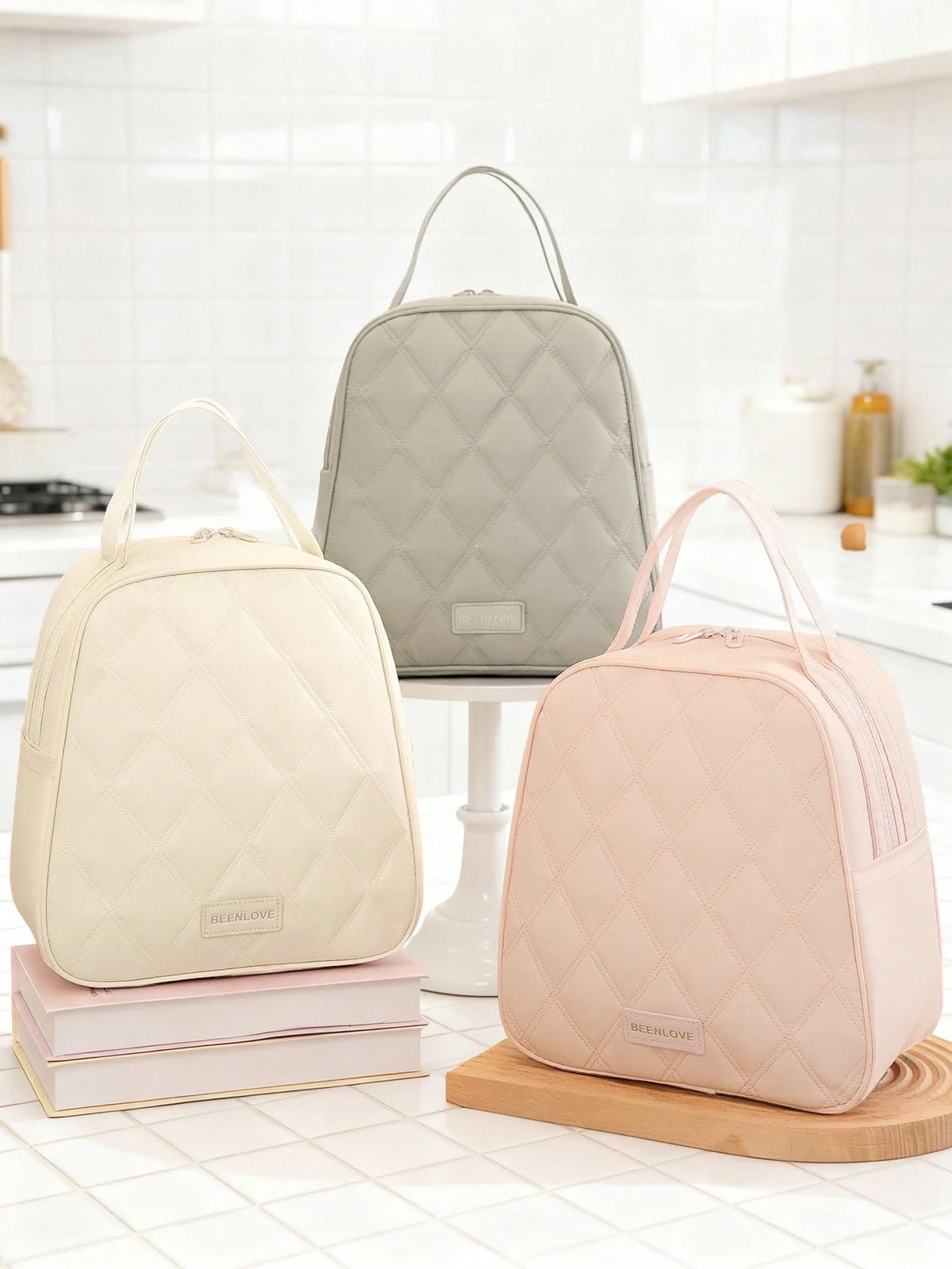 1pc Large Capacity Quilted Insulated Lunch Bag, Women's Portable Insulated Lunch Tote With Handle, Waterproof Leak-Proof Lunch Box Storage Bag, Elegant Work, School, Travel Meal Bag, Fashionable Offic