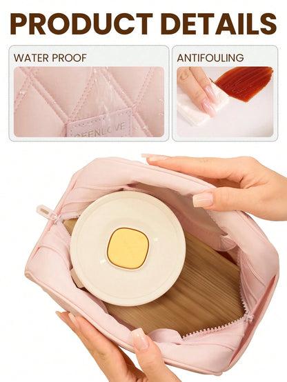 1pc Large Capacity Quilted Insulated Lunch Bag, Women's Portable Insulated Lunch Tote With Handle, Waterproof Leak-Proof Lunch Box Storage Bag, Elegant Work, School, Travel Meal Bag, Fashionable Offic