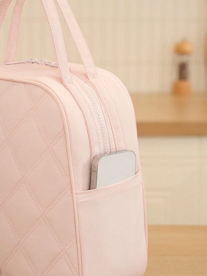 1pc Large Capacity Quilted Insulated Lunch Bag, Women's Portable Insulated Lunch Tote With Handle, Waterproof Leak-Proof Lunch Box Storage Bag, Elegant Work, School, Travel Meal Bag, Fashionable Offic