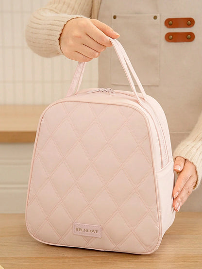 1pc Large Capacity Quilted Insulated Lunch Bag, Women's Portable Insulated Lunch Tote With Handle, Waterproof Leak-Proof Lunch Box Storage Bag, Elegant Work, School, Travel Meal Bag, Fashionable Offic