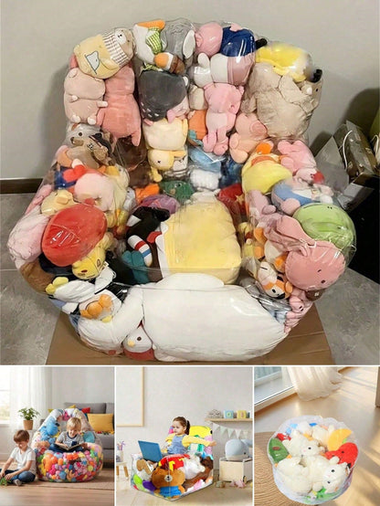 1pc Large Capacity Transparent Plastic Doll Storage Sofa With Soft Cushion Seat, Multi-Functional Stool Space-Saving For Baby Room, Bedroom, Living Room And Holiday Gift, Home Decor, Doll Storage
