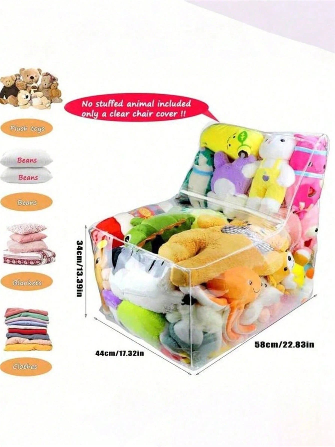 1pc Large Capacity Transparent Plastic Doll Storage Sofa With Soft Cushion Seat, Multi-Functional Stool Space-Saving For Baby Room, Bedroom, Living Room And Holiday Gift, Home Decor, Doll Storage