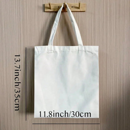 1pc Large Food & Wine Themed Canvas Tote Bag- Durable Polyester Grocery Bag With Sturdy Handles, 9.8x11.8in, Playful Illustration Of Wine, Cheese, Fruits & Vegetables, Perfect For Shopping, Beach