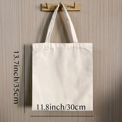 1pc Large Food & Wine Themed Canvas Tote Bag- Durable Polyester Grocery Bag With Sturdy Handles, 9.8x11.8in, Playful Illustration Of Wine, Cheese, Fruits & Vegetables, Perfect For Shopping, Beach