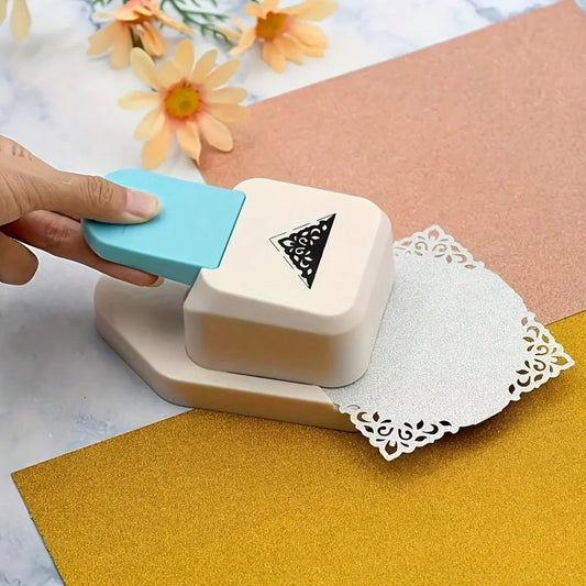1PC Large Lace Embosser Craft Corner Punch & Triangle Flower Pattern Corner Punch, Scrapbook Supplies, Flower-Shaped Hole Punch, Openwork Pattern Lace Embosser, Paper Edge Decorator, Notebook Hole Pun