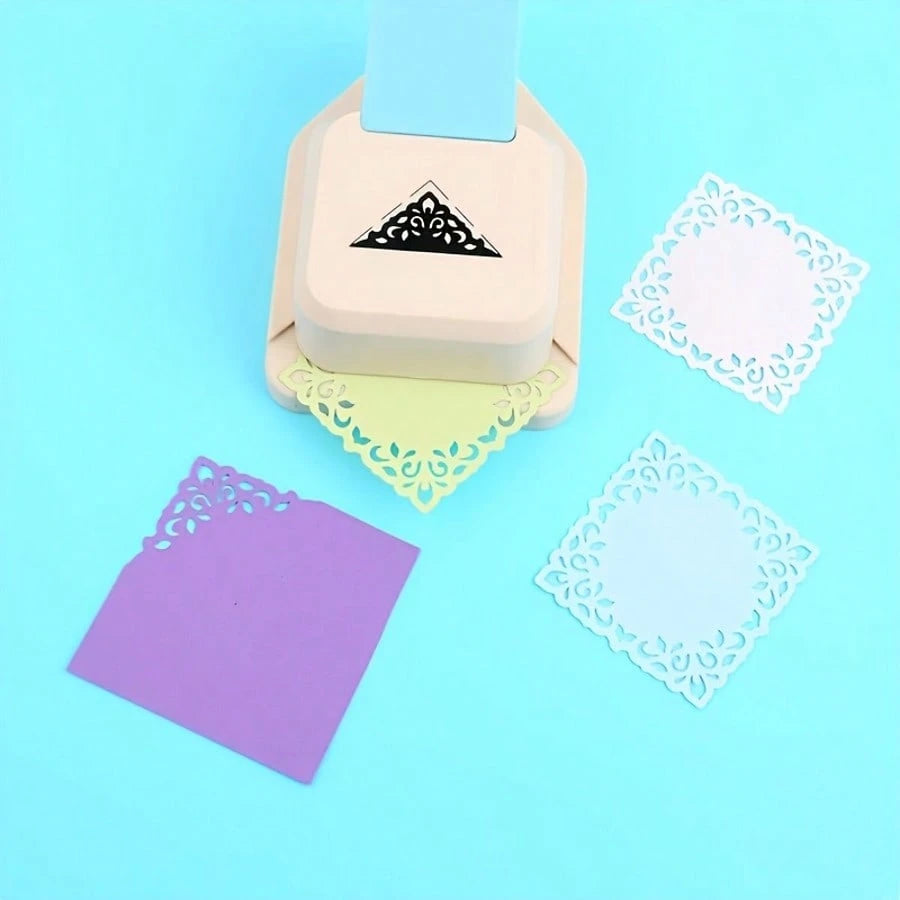 1PC Large Lace Embosser Craft Corner Punch & Triangle Flower Pattern Corner Punch, Scrapbook Supplies, Flower-Shaped Hole Punch, Openwork Pattern Lace Embosser, Paper Edge Decorator, Notebook Hole Pun