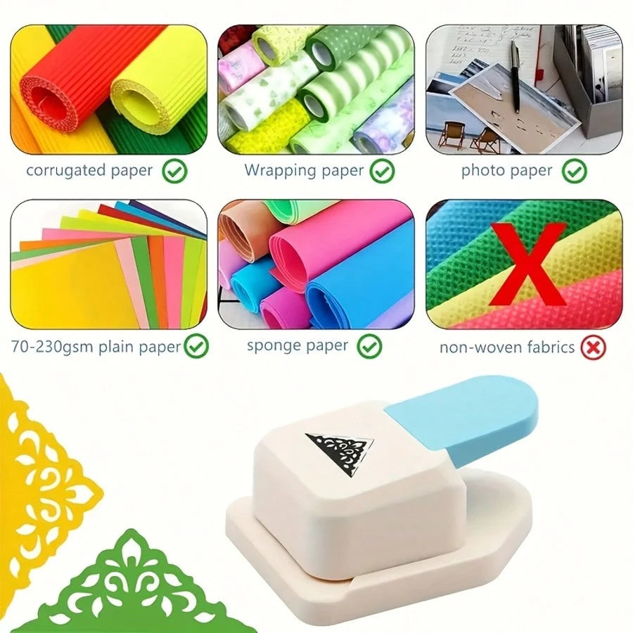 1PC Large Lace Embosser Craft Corner Punch & Triangle Flower Pattern Corner Punch, Scrapbook Supplies, Flower-Shaped Hole Punch, Openwork Pattern Lace Embosser, Paper Edge Decorator, Notebook Hole Pun
