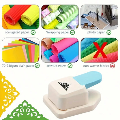 1PC Large Lace Embosser Craft Corner Punch & Triangle Flower Pattern Corner Punch, Scrapbook Supplies, Flower-Shaped Hole Punch, Openwork Pattern Lace Embosser, Paper Edge Decorator, Notebook Hole Pun