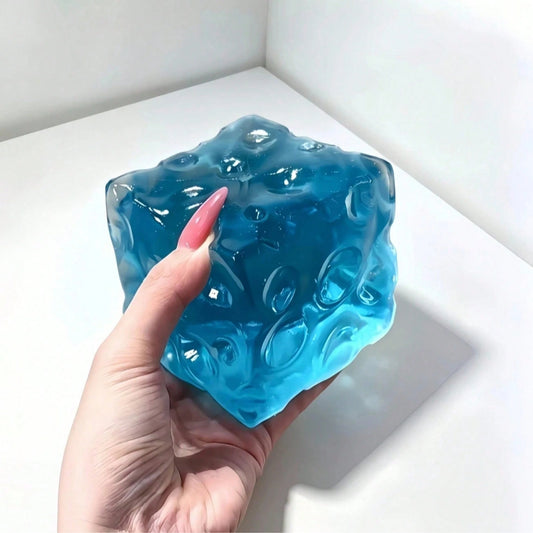 1pc Large Transparent Square Cheese Squishy, Jelly-Like Smooth Slow Rebound Squeeze Toy, Stress Relief Soft Cute Sensory Desktop Decor Toy, Dumpling Squishy