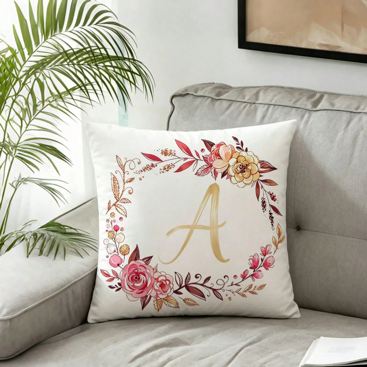 1pc, Letter Cushion Cover, 26 English Letters Print, Suitable For Car, Home, Home Decor, Bedroom Pillowcase, Living Room Sofa Throw Pillow Cover, Dry Cleanable And Washable, Pillow Insert Not Included