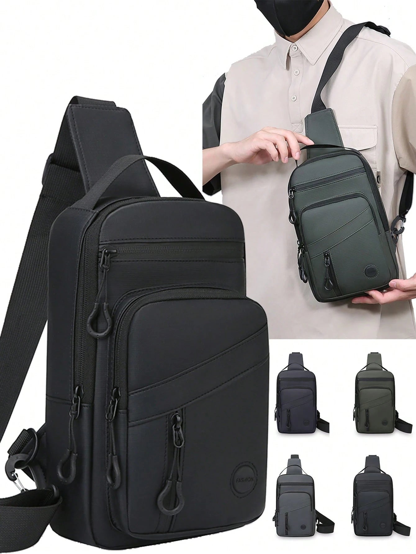 1pc Lightweight Outdoor Chest Bag, Large Capacity Shoulder Bag, Versatile Fashion Sling Bag, Men Sports Messenger Bag, Multi-Zipper Handbag With Multiple Compartments, Suitable For Motorcycle, Cycling