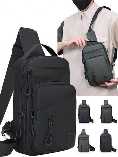 1pc Lightweight Outdoor Chest Bag, Large Capacity Shoulder Bag, Versatile Fashion Sling Bag, Men Sports Messenger Bag, Multi-Zipper Handbag With Multiple Compartments, Suitable For Motorcycle, Cycling