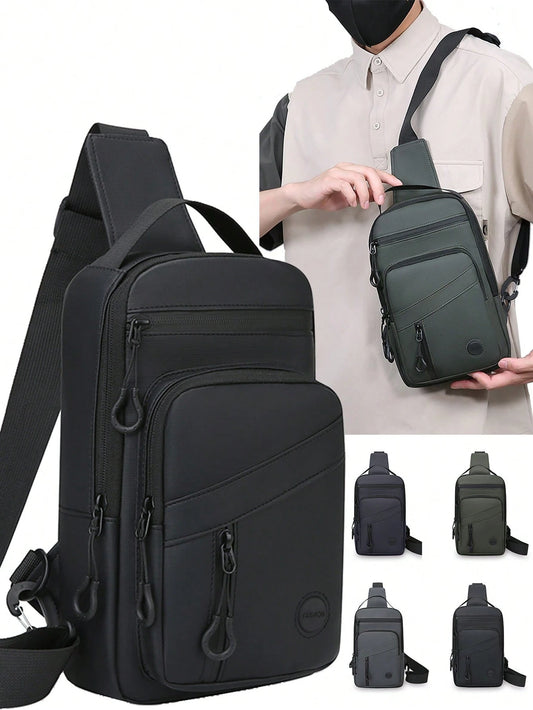 1pc Lightweight Outdoor Chest Bag, Large Capacity Shoulder Bag, Versatile Fashion Sling Bag, Men Sports Messenger Bag, Multi-Zipper Handbag With Multiple Compartments, Suitable For Motorcycle, Cycling