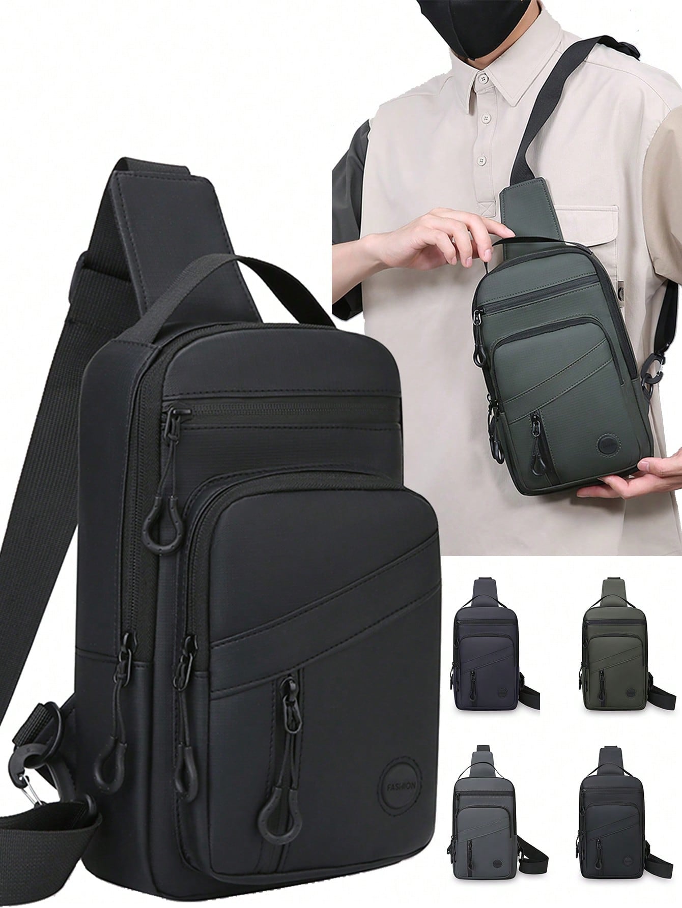 1pc Lightweight Outdoor Chest Bag, Large Capacity Shoulder Bag, Versatile Fashion Sling Bag, Men Sports Messenger Bag, Multi-Zipper Handbag With Multiple Compartments, Suitable For Motorcycle, Cycling