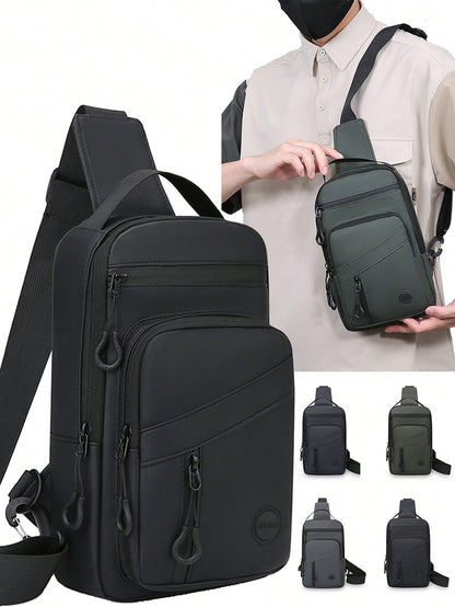 1pc Lightweight Outdoor Chest Bag, Large Capacity Shoulder Bag, Versatile Fashion Sling Bag, Men Sports Messenger Bag, Multi-Zipper Handbag With Multiple Compartments, Suitable For Motorcycle, Cycling