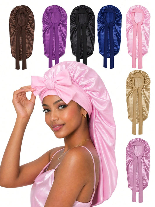 1pc Long Satin Silk Sleep Cap, Suitable For Long Hair Braiding, Reusable Adjustable Women's Hair Protection Sleep Cap