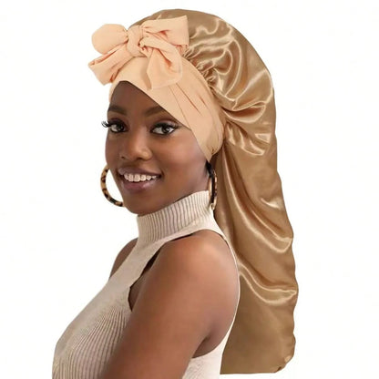 1pc Long Satin Silk Sleep Cap, Suitable For Long Hair Braiding, Reusable Adjustable Women's Hair Protection Sleep Cap