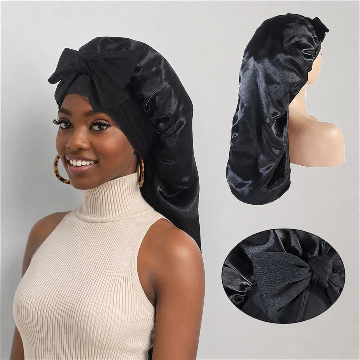 1pc Long Satin Silk Sleep Cap, Suitable For Long Hair Braiding, Reusable Adjustable Women's Hair Protection Sleep Cap