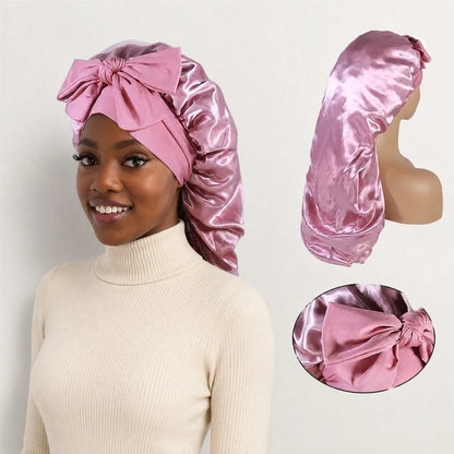 1pc Long Satin Silk Sleep Cap, Suitable For Long Hair Braiding, Reusable Adjustable Women's Hair Protection Sleep Cap