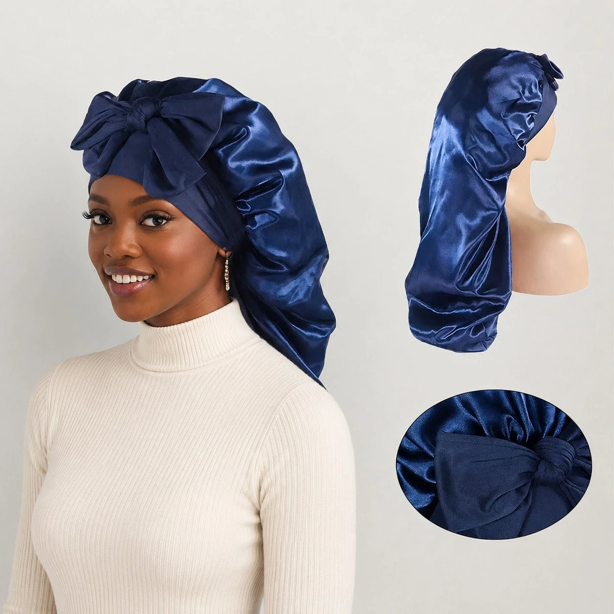 1pc Long Satin Silk Sleep Cap, Suitable For Long Hair Braiding, Reusable Adjustable Women's Hair Protection Sleep Cap