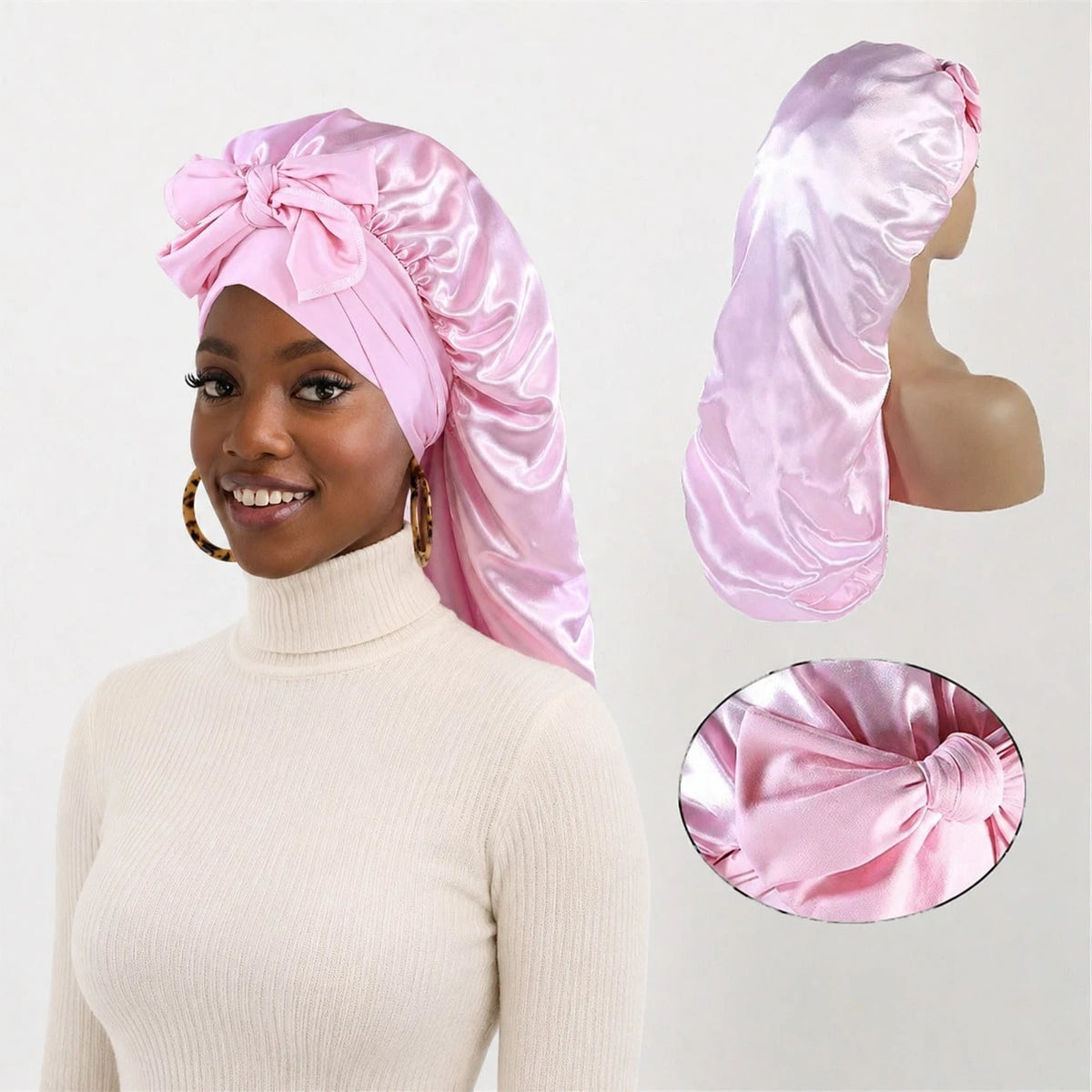 1pc Long Satin Silk Sleep Cap, Suitable For Long Hair Braiding, Reusable Adjustable Women's Hair Protection Sleep Cap